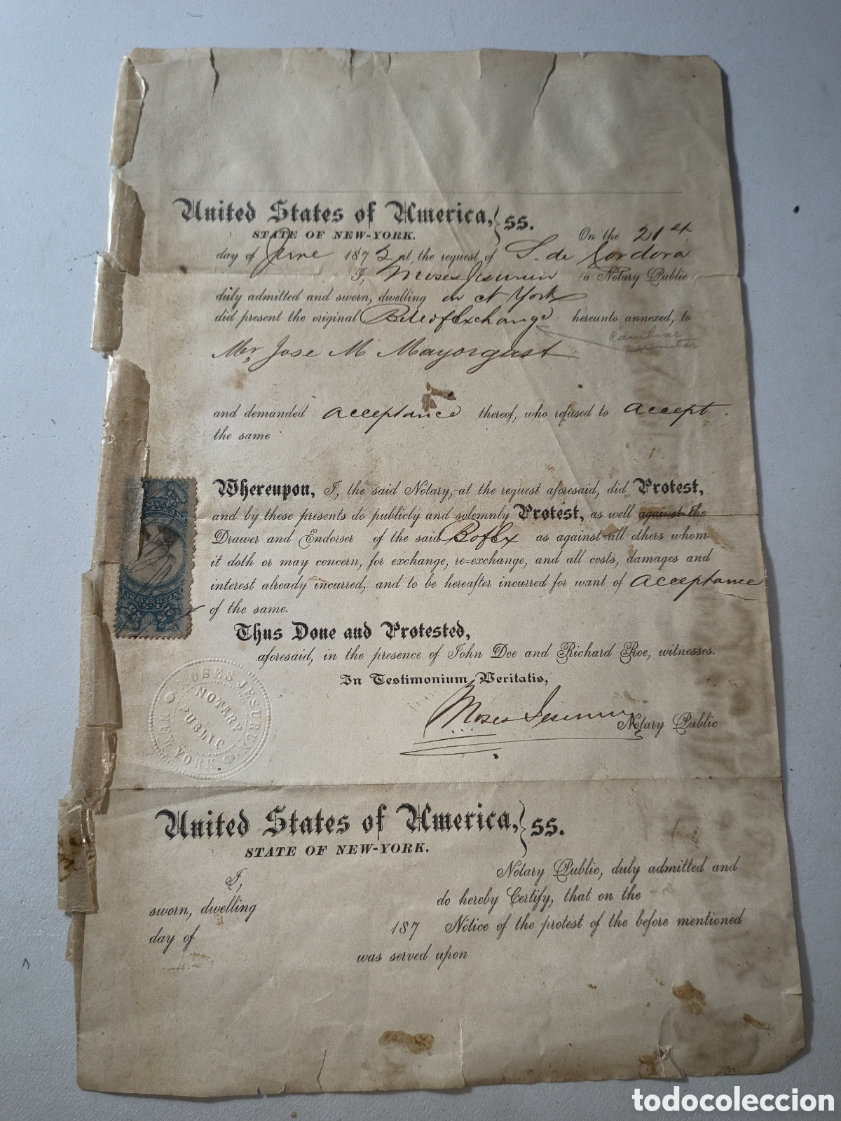 Manuscritos antiguos: Cuba, guerra de cuba,protesta por falta de aceptaci&oacute;n de letra de cambio,a&ntilde;o 1872