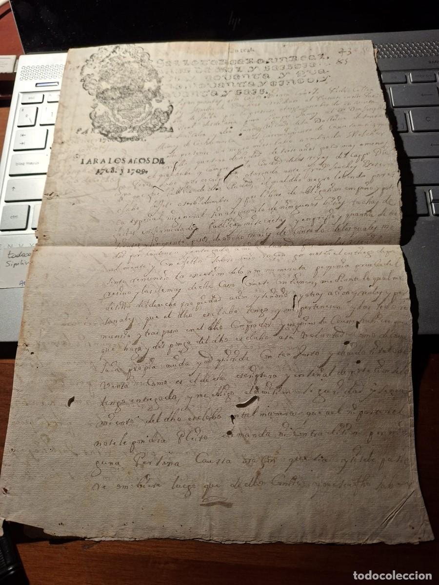 Manuscritos antiguos: VENTA DE ESCLAVO 1709 MANUSCRITO COLONIAL (3 paginas )