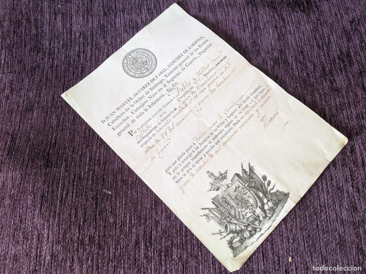 Manuscritos antiguos: Documento de permiso a hijo de Familia Rollada, Conde de St Genois 1796