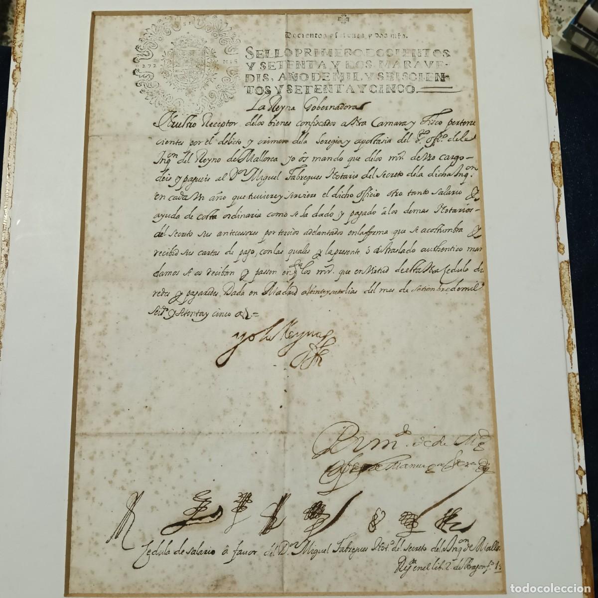 Manuscritos antiguos: DOCUMENTO ANTIGUO - A&Ntilde;O 1675 FIRMADO POR MARIANA DE AUSTRIA - NO IDENTIFICO LA FUNCION