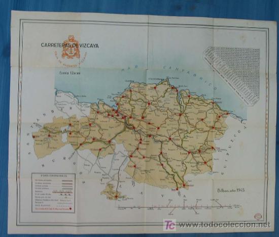 Zeitgen&ouml;ssische Karten: MAPA DE CARRETERAS DE VIZCAYA. A&ntilde;o 1945