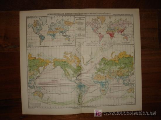 Mapas contempor&aacute;neos: MAPA  DE PRECIPITACIONES, CORRIENTE DE LOS MARES, ORIGINAL, WAGNER, 1899, PERFECTO
