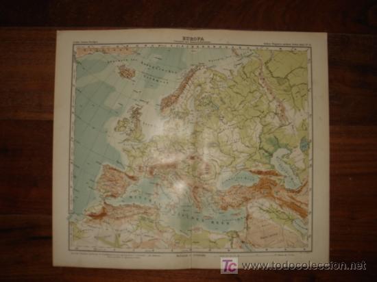 Mapas contempor&aacute;neos: MAPA F&Iacute;SICO DE EUROPA,  ORIGINAL, WAGNER, 1899, 370 x 320 mm .