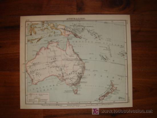 Mapas contempor&aacute;neos: MAPA DE AUSTRALIA DE FINALES DEL XIX, ORIGINAL, DEBES&acute;,1898, . EL MUNDO EN 1898