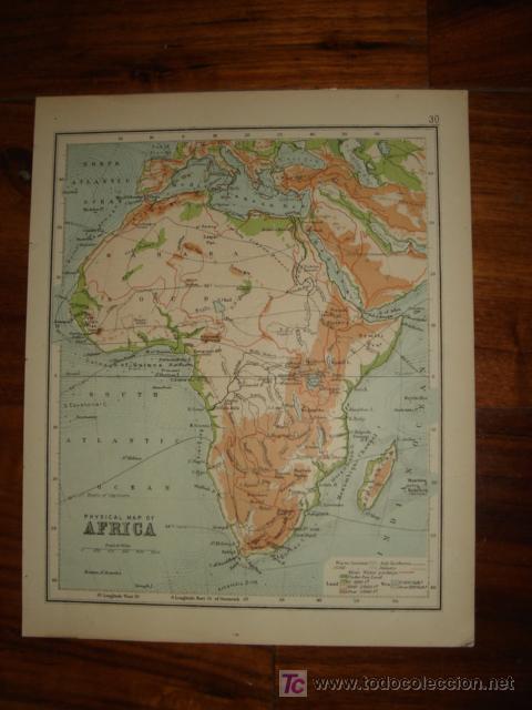 Mapas contempor&acirc;neos: MAPA DE AFRICA, F&Iacute;SICA ,ORIGINAL, PHILIPS,1898.