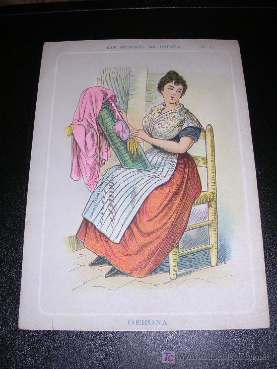 Contemporary maps: GERONA, LAS MUJERES DE ESPA&Ntilde;A, N&ordm;18, REVERSO CON EL MAPA DE GERONA, A&Ntilde;OS 20, MUJER HACIENDO BOLILLO