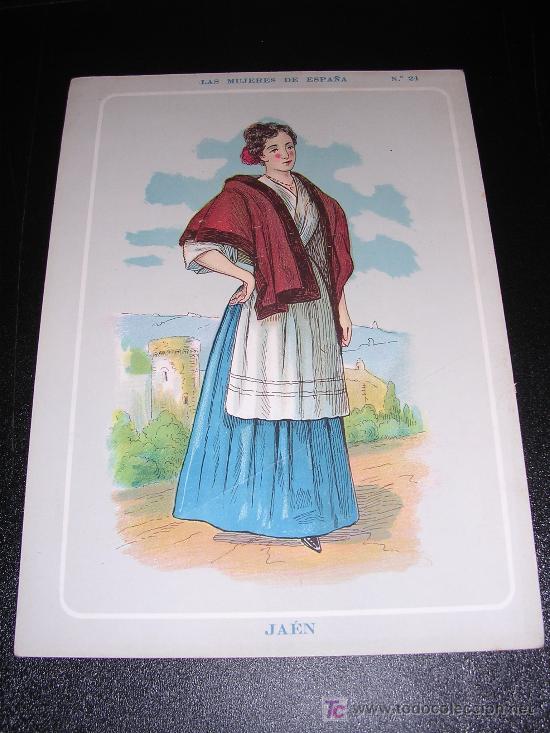 Mapas contempor&aacute;neos: JAEN, LAS MUJERES DE ESPA&Ntilde;A, N&ordm;24, REVERSO CON EL MAPA DE JAEN, A&Ntilde;OS 20