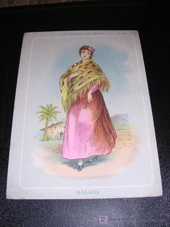Contemporary maps: MALAGA, LAS MUJERES DE ESPA&Ntilde;A, N&ordm;30, REVERSO CON EL MAPA DE MALAGA, A&Ntilde;OS 20