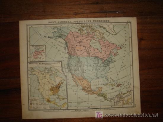 Mapas contempor&aacute;neos: MAPA POL&Iacute;TICO DE NORTEAM&Eacute;RICA ,  EL MUNDO DEL XIX, ORIGINAL, DEBES&acute;,1888,