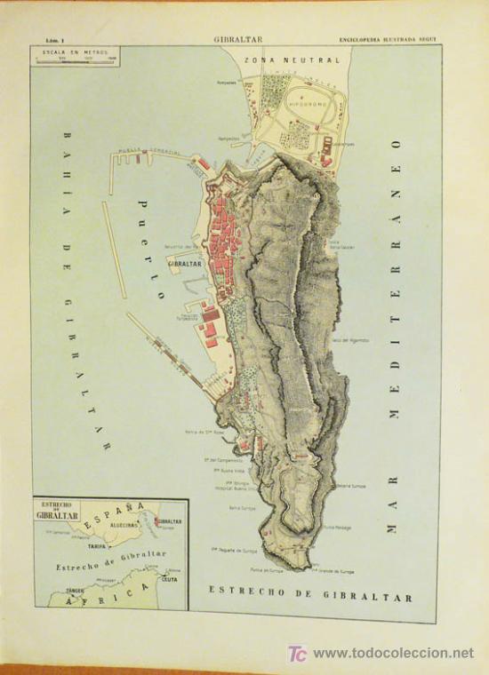Contemporary maps: GIBRALTAR- una l&aacute;mina impresa por las dos caras de 1912 aproxim.Fotografias, y plano -V i B