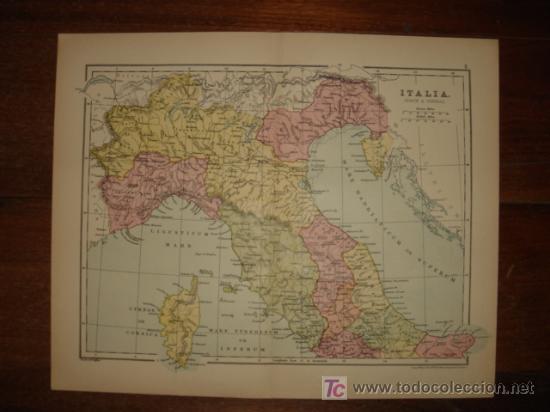 Mapas contempor&aacute;neos: MAPA DE ITALIA EN TIEMPOS DE ROMA, ORIGINAL, PHILIPS ATLAS CL&Aacute;SICO,1880.