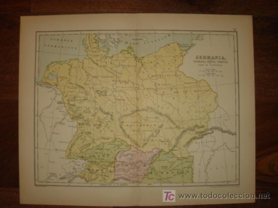 Mapas contempor&acirc;neos: MAPA ALEMANIA EN TIEMPOS ANTIGUOS, GERMANIA, ORIGINAL, PHILIPS ATLAS CL&Aacute;SICO,1880.