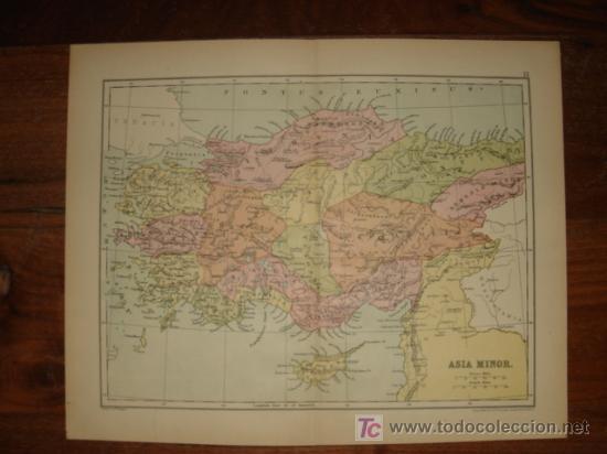 Mapas contempor&acirc;neos: MAPA DE ASIA MENOR EN TIEMPOS ANTIGUOS, ORIGINAL, PHILIPS ATLAS CL&Aacute;SICO,1880.