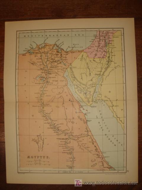 Mapas contempor&acirc;neos: MAPA DE EGIPTO EN TIEMPOS ANTIGUOS ORIGINAL, PHILIPS ATLAS CL&Aacute;SICO,1880.