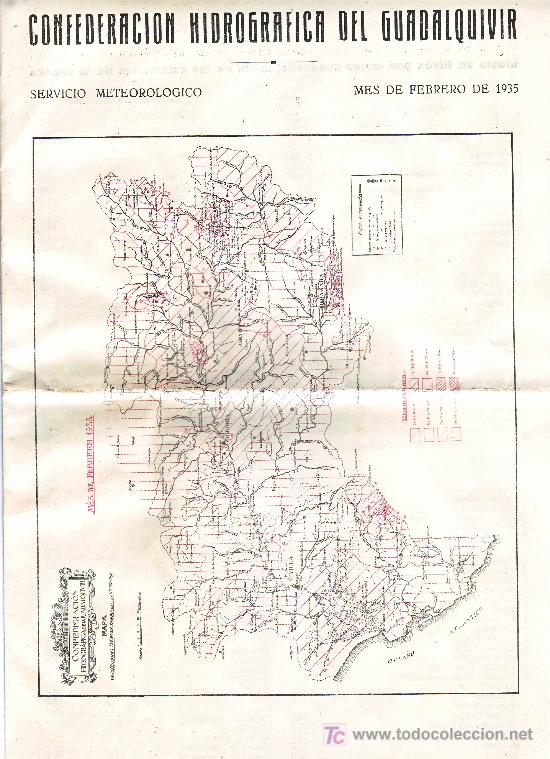 Contemporary maps: mapa  1935  MES DE FEBRERO CONFEDERACION HIDROGRAFICA DEL GUADALQUIVIR-ORIGINAL DE EPOCA