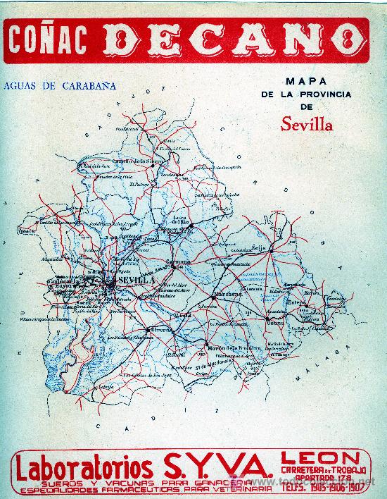 Mapas contempor&aacute;neos: MAPA SEVILLA A&Ntilde;OS 40-50 CON PUBLICIDAD EN PARTE POSTERIOR