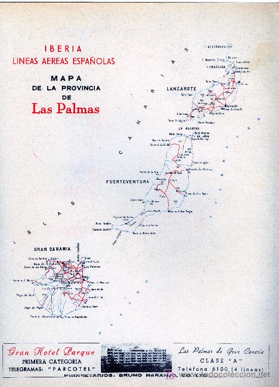 Mapas contempor&aacute;neos: MAPA LAS PALMAS A&Ntilde;OS 40-50 CON PUBLICIDAD EN PARTE POSTERIOR