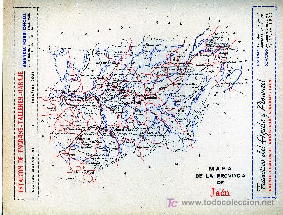 Mapas contempor&aacute;neos: MAPA JAEN A&Ntilde;OS 40-50 CON PUBLICIDAD EN PARTE POSTERIOR