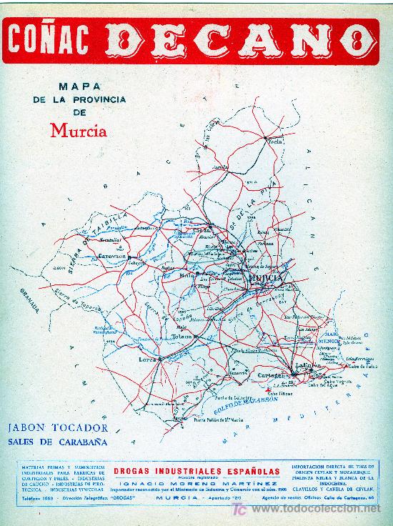 Mapas contempor&aacute;neos: MAPA MURCIA A&Ntilde;OS 40-50 CON PUBLICIDAD EN PARTE POSTERIOR