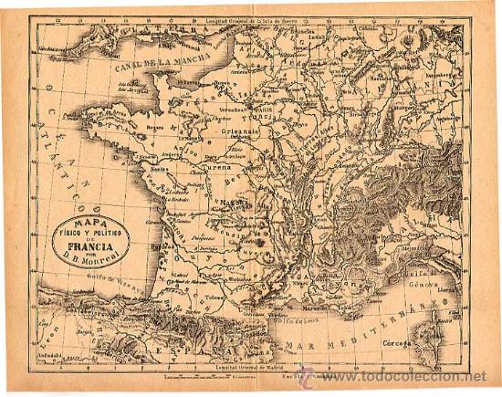 Mapa Fisico Y Politico De Francia Por D B Mon Comprar Mapas Contemporáneos En Todocoleccion 1989