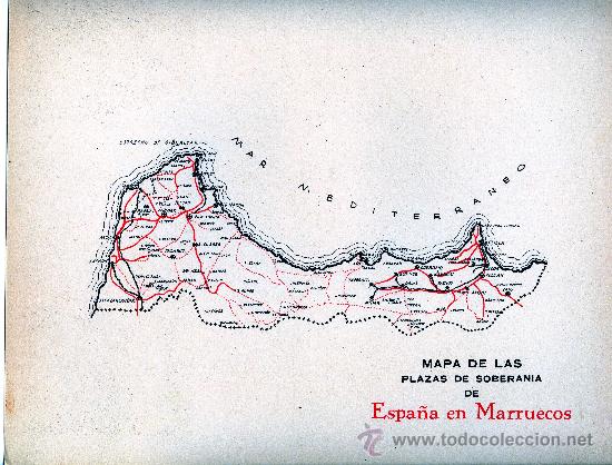 Mapas contempor&aacute;neos: MAPA PLAZAS SOBENARIA ESPA&Ntilde;A EN MARRUECOS A&Ntilde;OS 40-50 CON PUBLICIDAD EN PARTE POSTERIOR