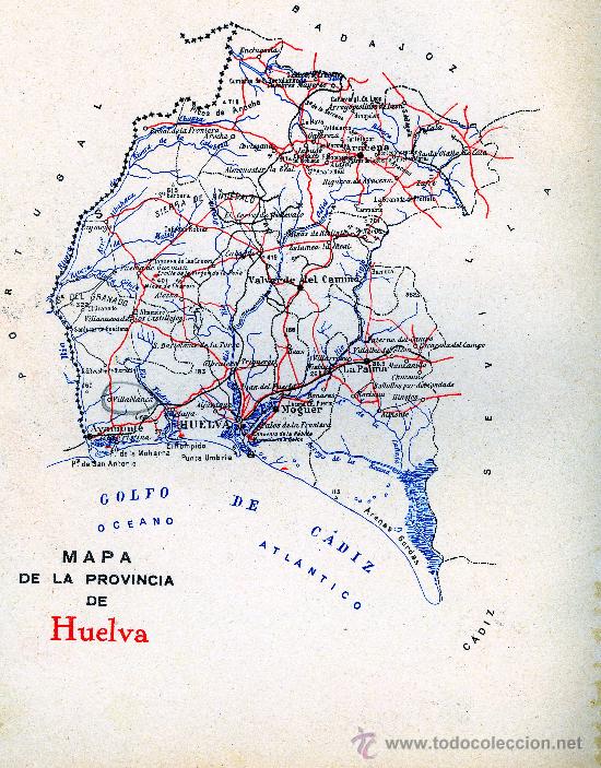 Mapas contempor&aacute;neos: MAPA HUELVA A&Ntilde;OS 40-50 CON PUBLICIDAD EN PARTE POSTERIOR