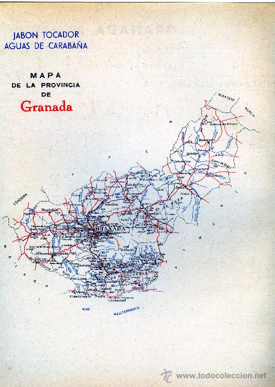 Mapas contempor&aacute;neos: MAPA GRANADA A&Ntilde;OS 40-50 CON PUBLICIDAD EN PARTE POSTERIOR