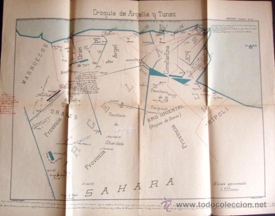 Mapas contempor&aacute;neos: MAPA MILITAR EDITADO EN 1909. MONTERO. GEOGRAFIA MILITAR..ARGELIA Y TUNEZ. ENVIO GRATIS&iexcl;&iexcl;&iexcl;