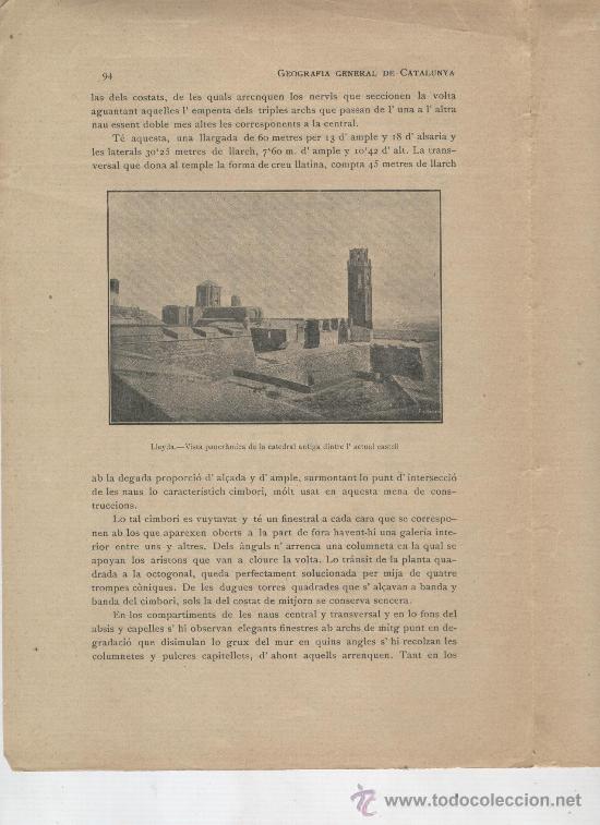 Mappe contemporanee: RETALL DE PUBLICACIO.ANY 1913. 6 FOTOGRAFIES DE LA CATEDRAL DE LLEIDA. MAPA DE LA PLANTA.