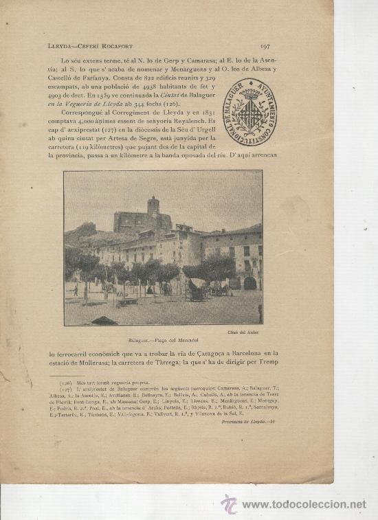 Contemporary maps: REPORTATGE. ANY 1913. BALAGUER. PLA&Ccedil;A. PORTA DEL PONT. MAPA TOPAGRAFIC. XVII