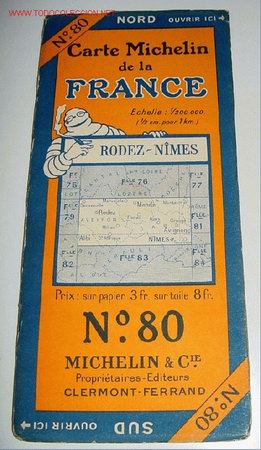 Mapas contempor&acirc;neos: CARTE MICHELIN DE LA FRANCE - RODEZ - NIMES - MICHELIN - N&ordm; 80 - A&Ntilde;O 1927  APROXIMADAMENTE - MAPA DE