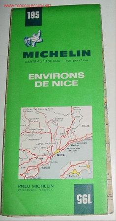 Contemporary maps: ANTIGUO MAPA DE CARRETERAS ENVIRONS DE NICE - MICHELIN - N&ordm; 195 FRANCE  - Plano plegado.