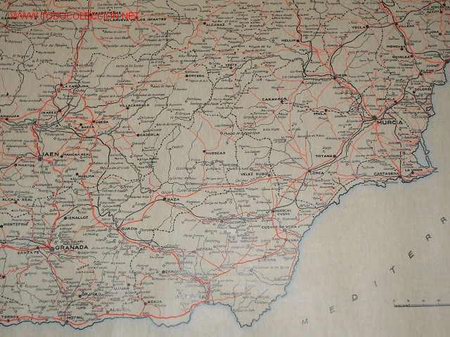 Mapas contempor&aacute;neos: IMPRESIONANTE MAPA ORIGINAL EN TINTA CHINA A&Ntilde;OS 40 SURESTE DE ESPA&Ntilde;A. ANDALUCIA
