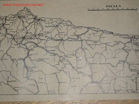 Mapas contempor&acirc;neos: IMPRESIONANTE MAPA ORIGINAL EN TINTA CHINA A&Ntilde;OS 40 ASTURIAS. OVIEDO Y ENTORNO.