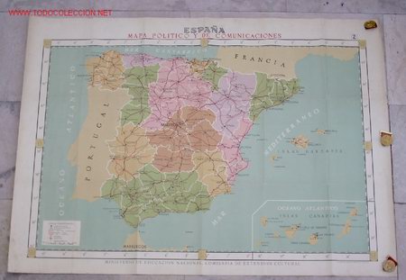 mapa politico de españa 1950 españa. mapa politico y de comunicaciones. mini   Comprar Mapas 