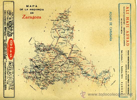 Mapas contempor&aacute;neos: MAPA ZARAGOZA COMUNICACIONES A&Ntilde;OS 40-50 CON PUBLICIDAD EN PARTE POSTERIOR