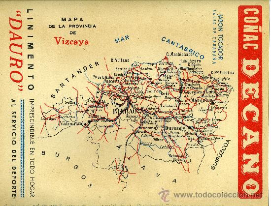 Mapas contempor&aacute;neos: MAPA VIZCAYA COMUNICACIONES A&Ntilde;OS 40-50 CON PUBLICIDAD EN PARTE POSTERIOR