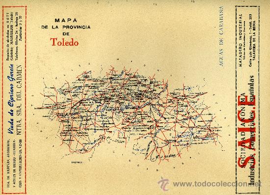 Mapas contempor&aacute;neos: MAPA TOLEDO COMUNICACIONES A&Ntilde;OS 40-50 CON PUBLICIDAD EN PARTE POSTERIOR