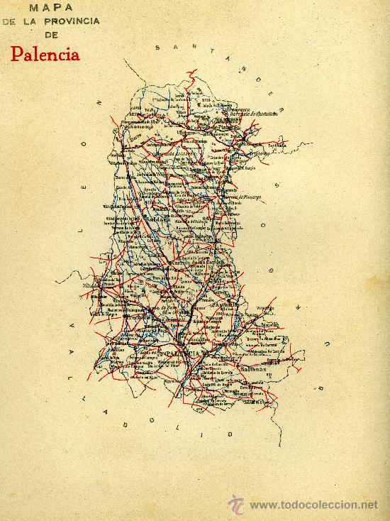 Mapas contempor&aacute;neos: MAPA PALENCIA COMUNICACIONES A&Ntilde;OS 40-50 CON PUBLICIDAD EN PARTE POSTERIOR