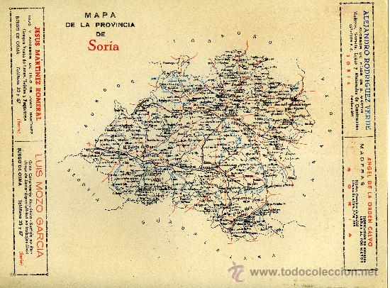 Mapas contempor&aacute;neos: MAPA SORIA COMUNICACIONES A&Ntilde;OS 40-50 CON PUBLICIDAD EN PARTE POSTERIOR