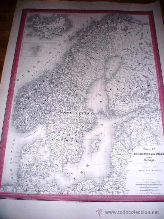 Mapas contempor&aacute;neos: MAPA DINAMARCA, NORUEGA, SUECIA E ISLANDIA. A&Ntilde;O 1858
