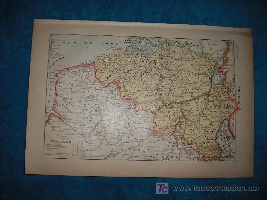 Mapas contempor&acirc;neos: 1890 ANTIGUO MAPA EN COLOR DE BELGICA. GRABADOS EN CARA POSTERIOR