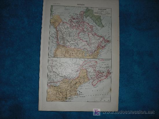 Mapas contempor&aacute;neos: 1890 ANTIGUO MAPA EN COLOR DE CANADA. GRABADOS EN CARA POSTERIOR