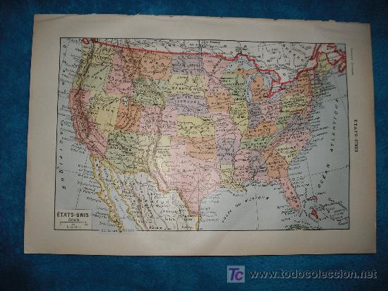 Mapas contempor&acirc;neos: 1890 ANTIGUO MAPA EN COLOR DE ESTADOS UNIDOS. GRABADOS EN CARA POSTERIOR