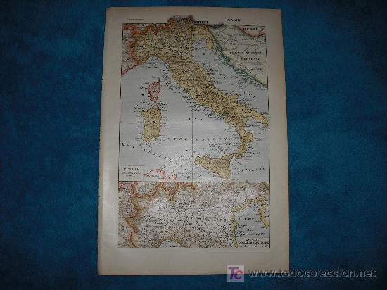 Mappe contemporanee: 1890 ANTIGUO MAPA EN COLOR DE ITALIA. DOS MAPAS EN CARA POSTERIOR