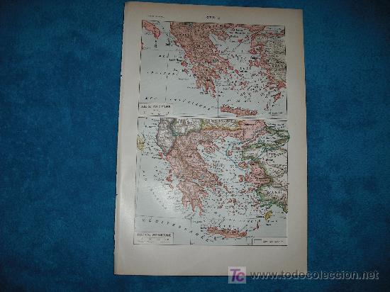 Contemporary maps: 1890 ANTIGUOS MAPAS DE GRECIA. GRECIA ANTIGUA Y MODERNA. GRABADOS EN CARA POSTERIOR