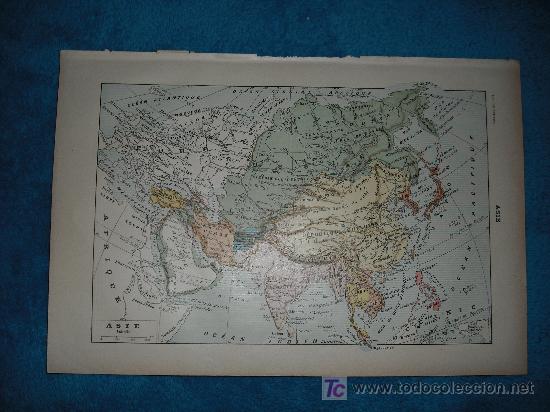 Mappe contemporanee: 1890 ANTIGUO MAPA DE ASIA. SIAM, PERSIA, ANNAM, TONKIN... GRABADOS EN CARA POSTERIOR