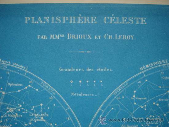 Mapas contempor&aacute;neos: MAPA, SOBERBIO PLANISFERIO CELESTE,ORIGINAL, DRIOUX ,1887,