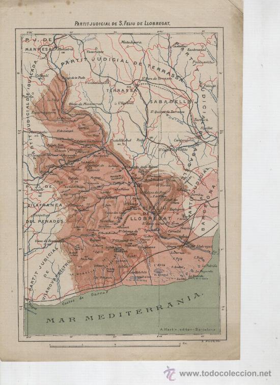Mapas contempor&aacute;neos: MAPA DEL PARTIT JUDICIAL DE SANT FELIU DE LLOBREGAT. ANY 1913. 19 X 28 CM.
