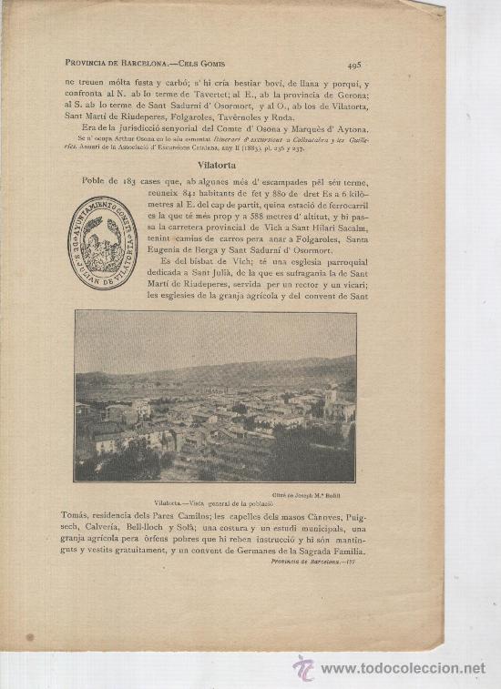 Mapas contempor&acirc;neos: FULLA SOLA. ANY 1913. RESUM HISTORIC DE SANT JULIA DE VILATORTA. FOTO. SEGELL MUNICIPAL. MAPA.
